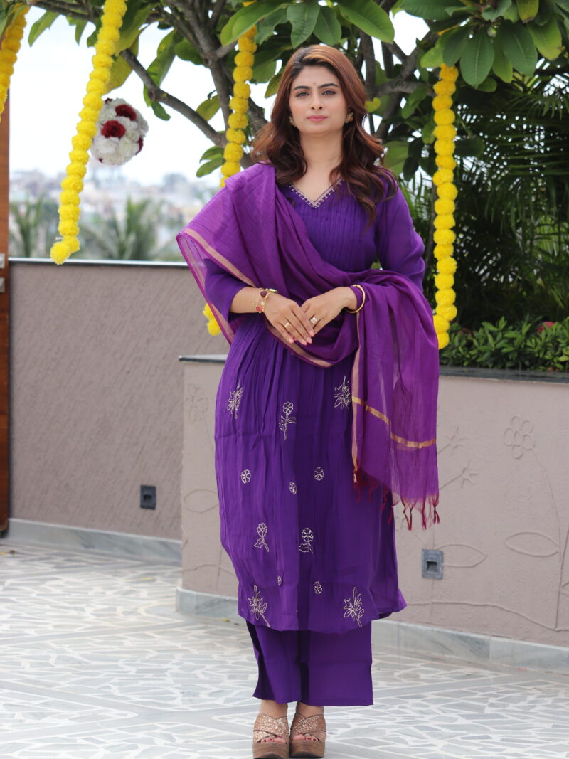 Royal Purple Embroidered Kurta Set with Dupatta