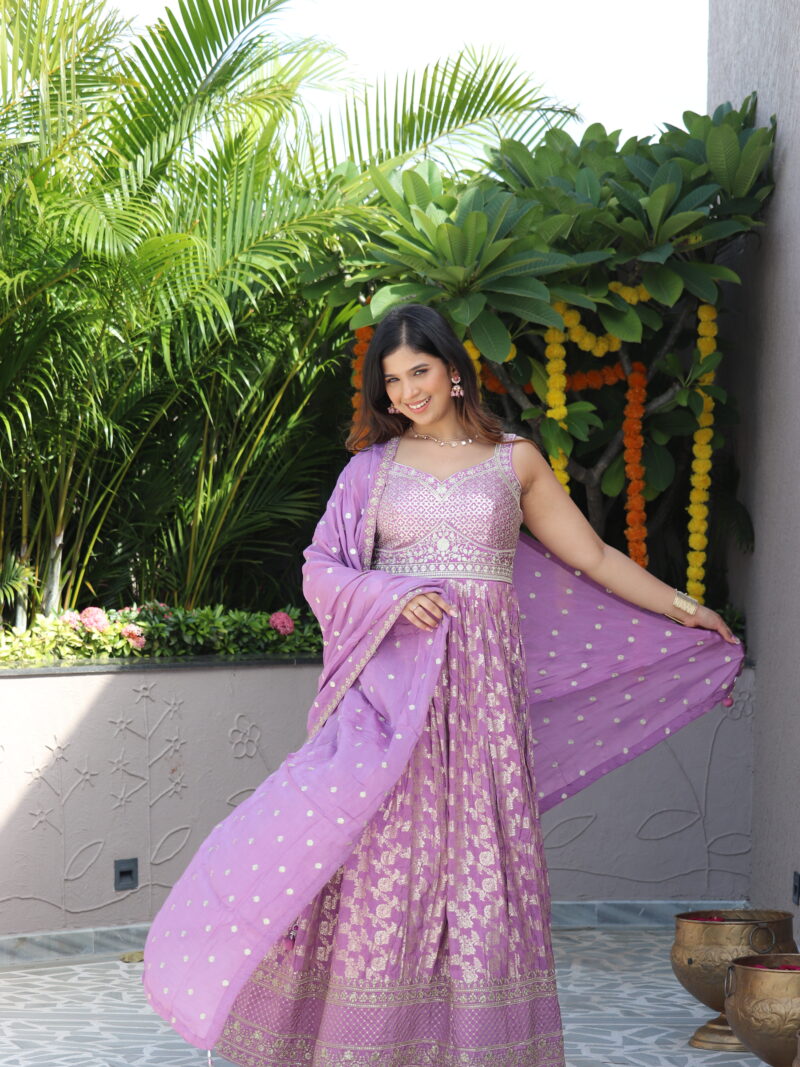 Mauve Zari Embroidered Anarkali Gown with Dupatta
