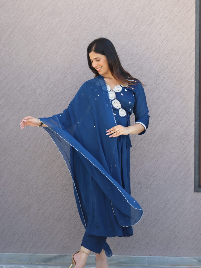 Navy Blue Embroidered Anarkali Gown with Dupatta