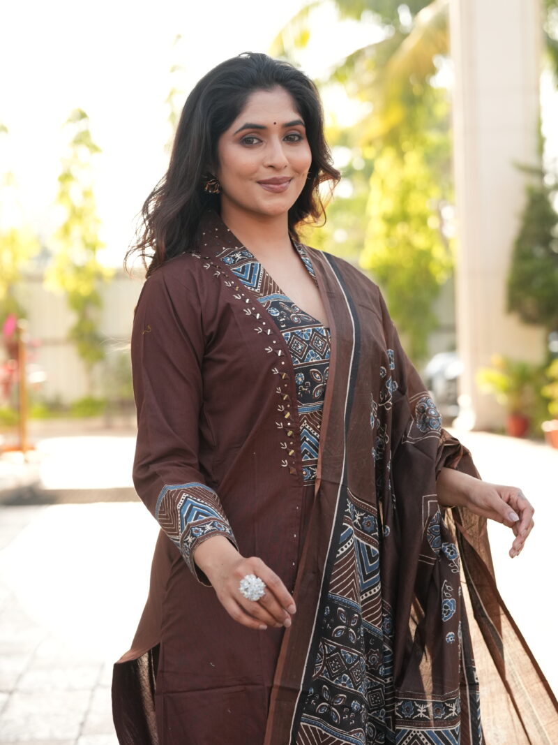 Mocha Elegance Handcrafted Kurta Set