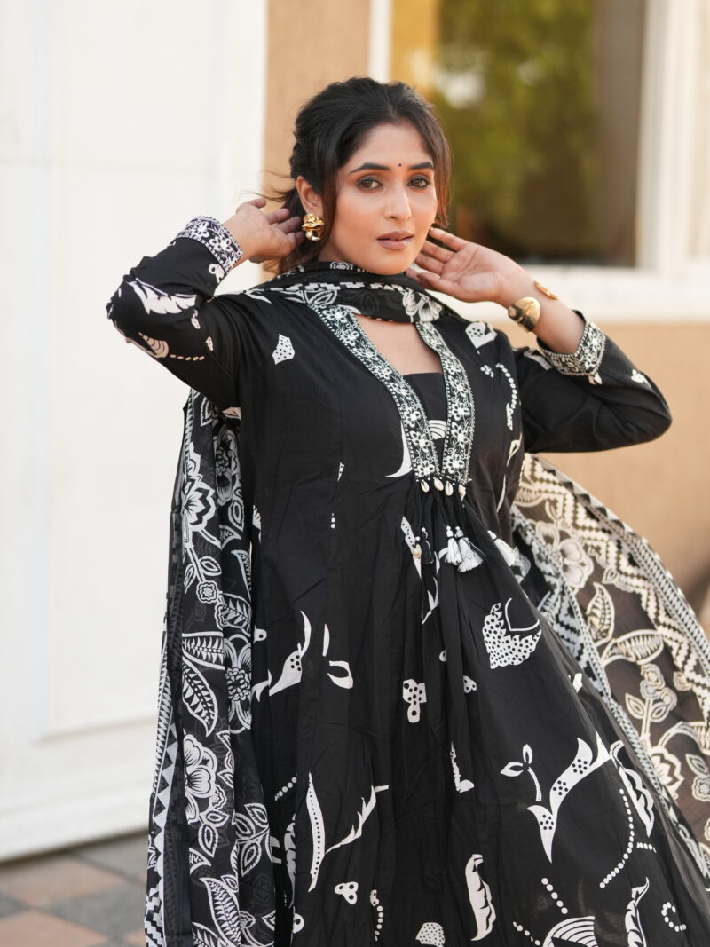 Midnight Noir Printed Anarkali Kurta Set