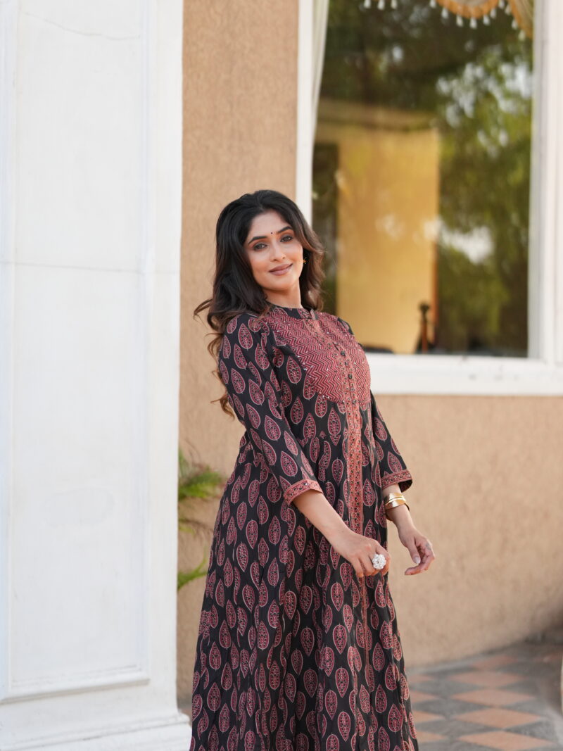 Black & Rust Printed Anarkali Kurta Set
