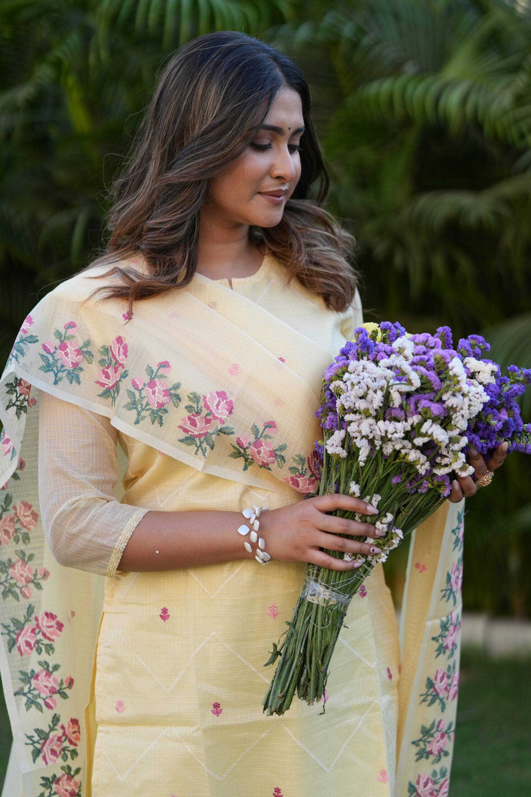 Pastel Yellow Floral Embroidered Kurta Set - Image 2