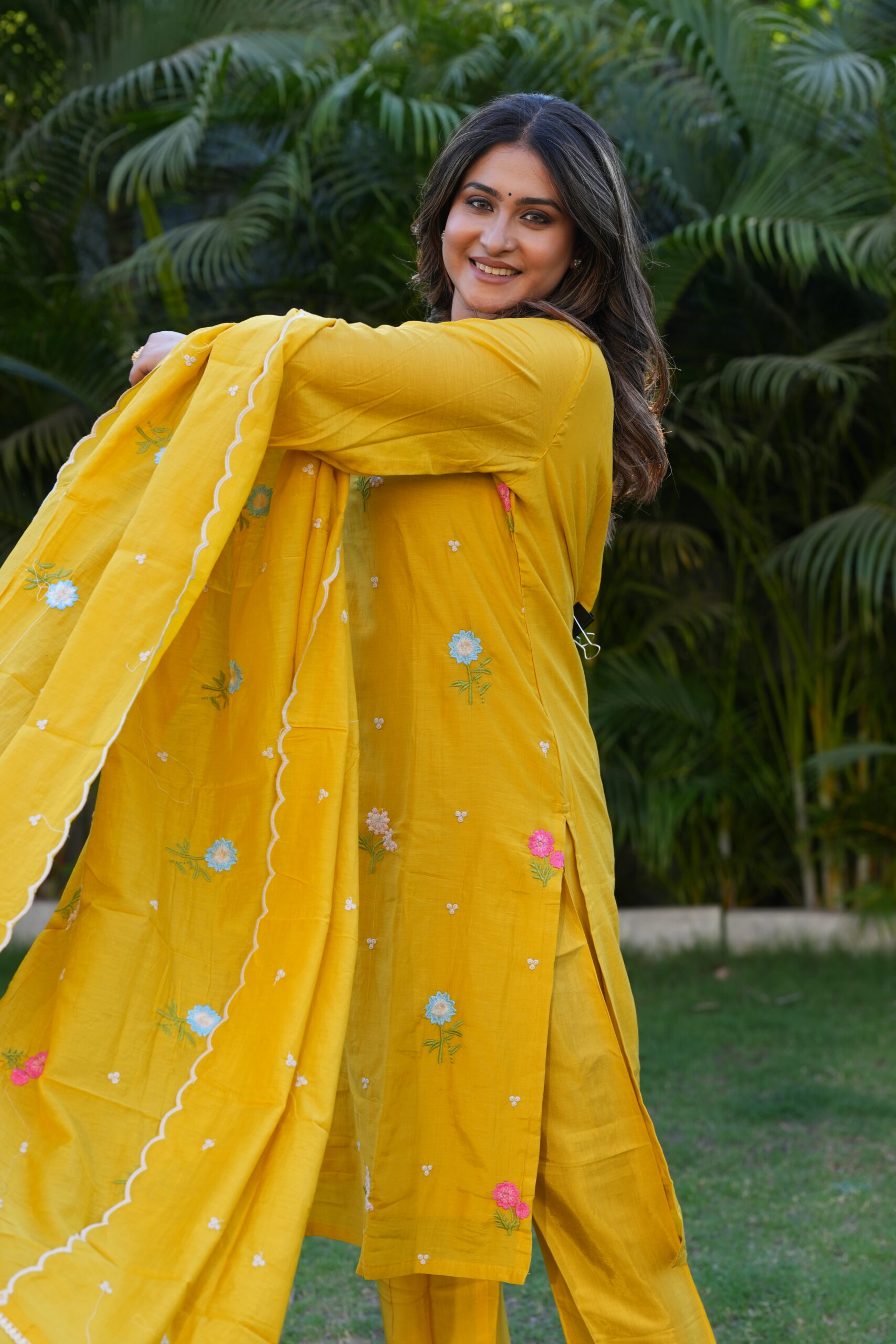 Sunshine Yellow Embroidered Kurta Set with Dupatta - Image 3