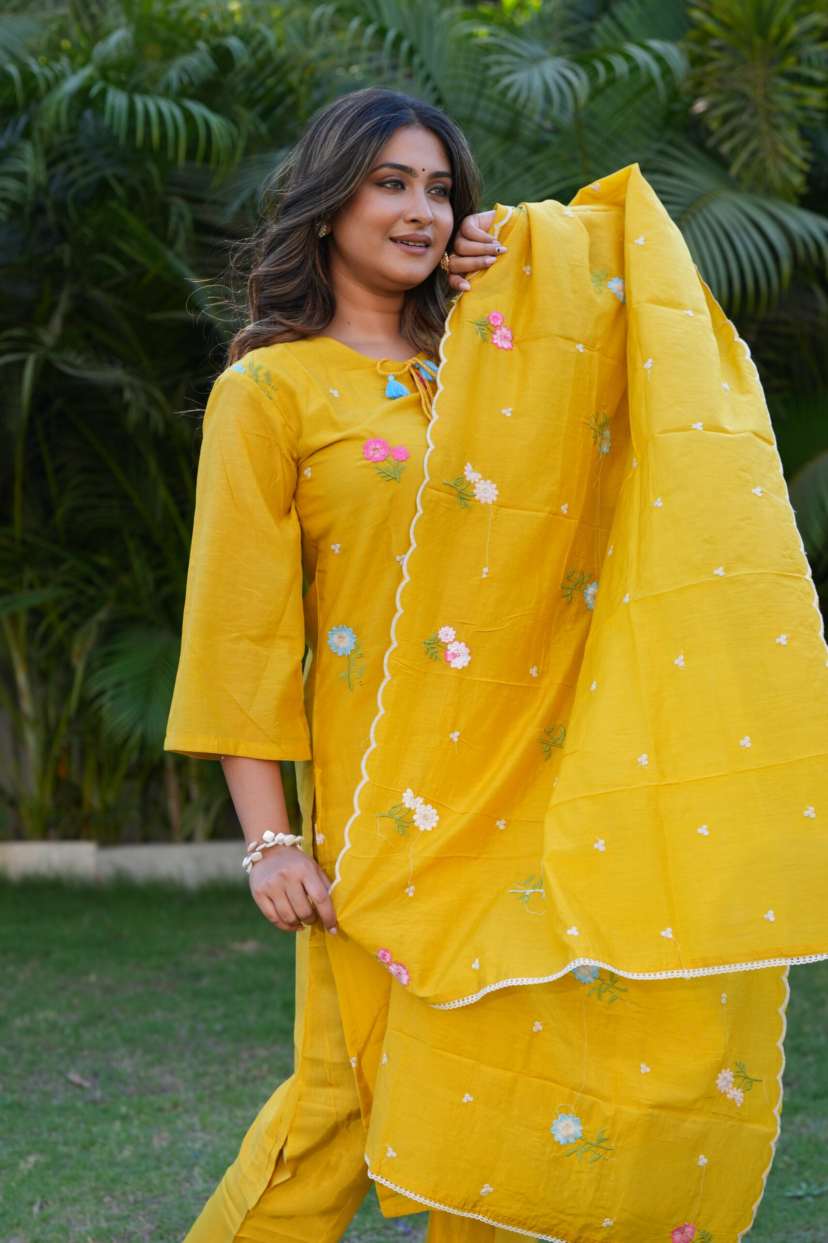 Sunshine Yellow Embroidered Kurta Set with Dupatta - Image 2