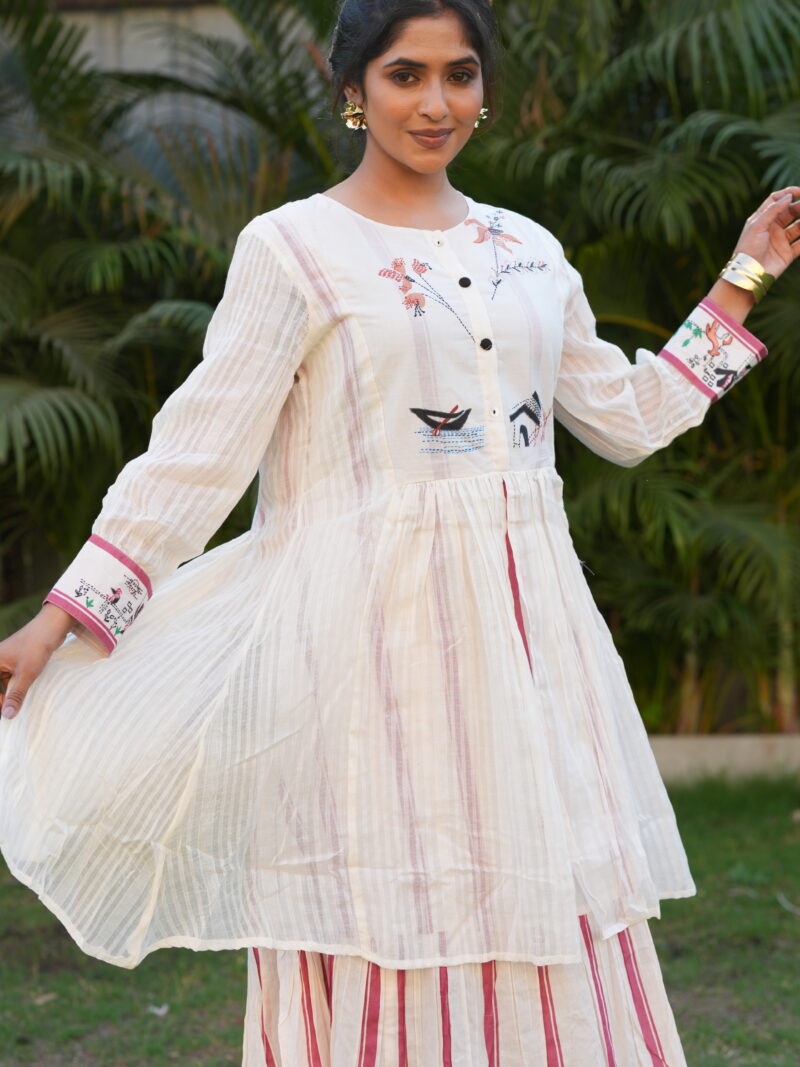 Layered Kurta Set with Printed Skirt Detail