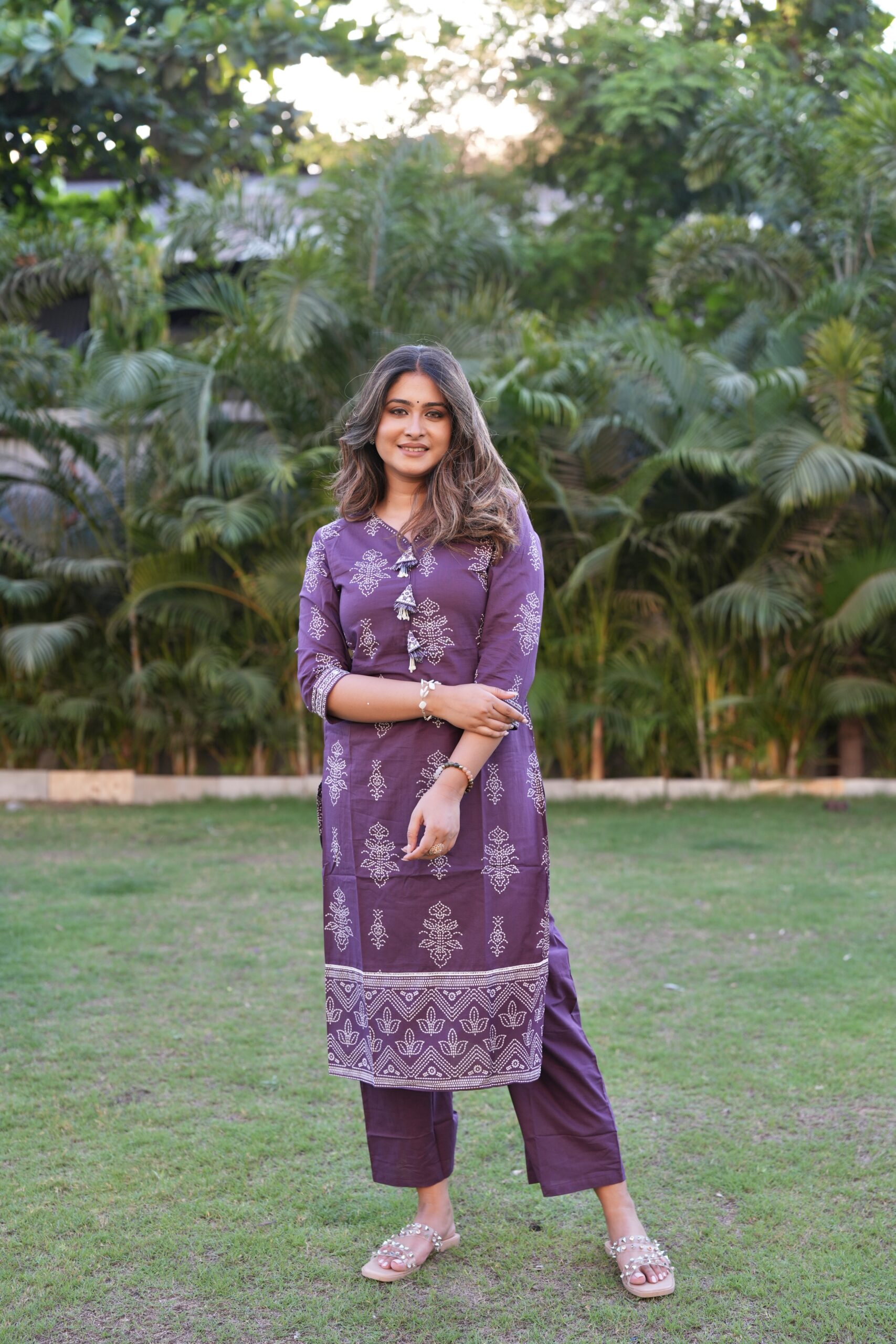 Royal Plum Printed Kurta Set - Image 6