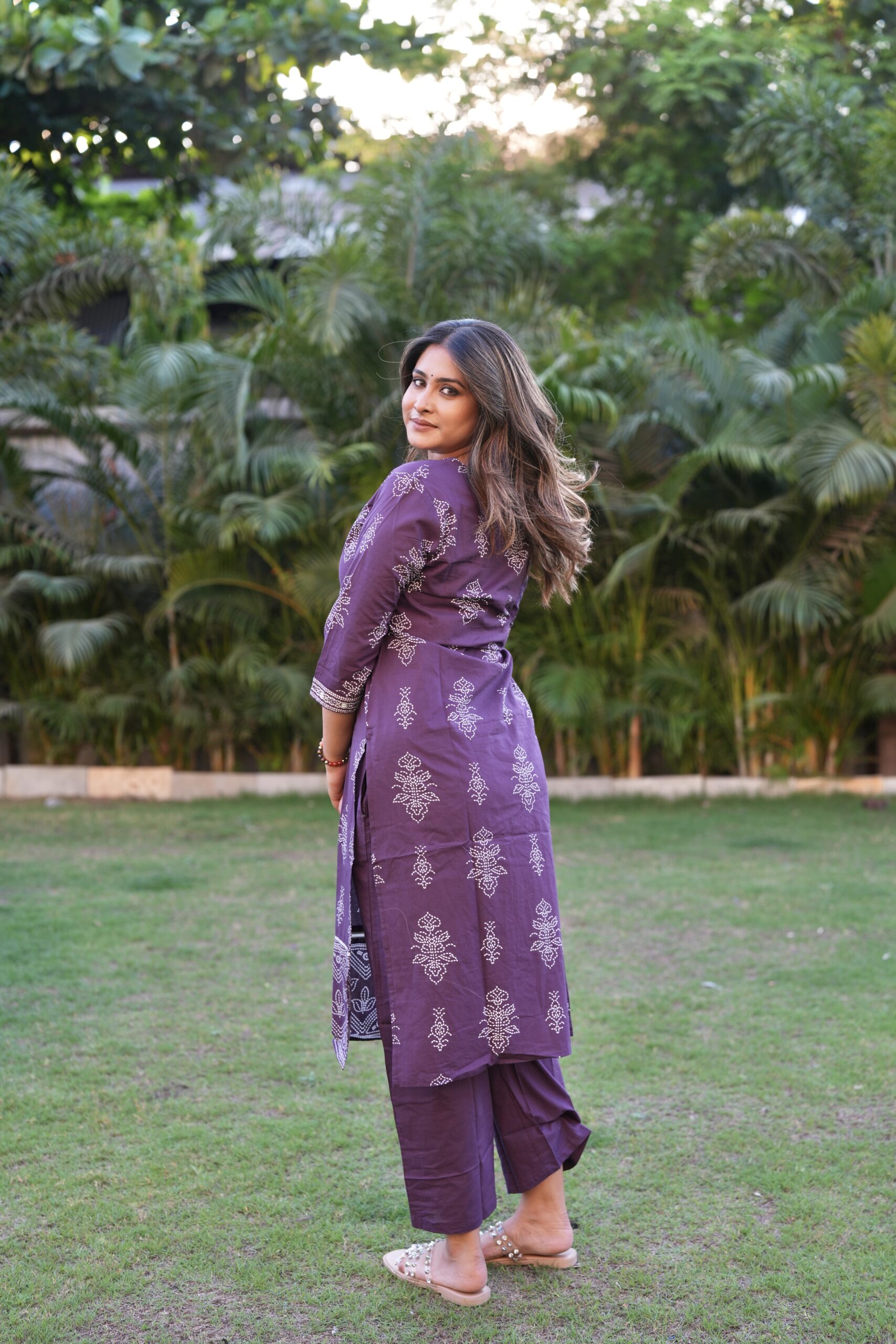 Royal Plum Printed Kurta Set - Image 2