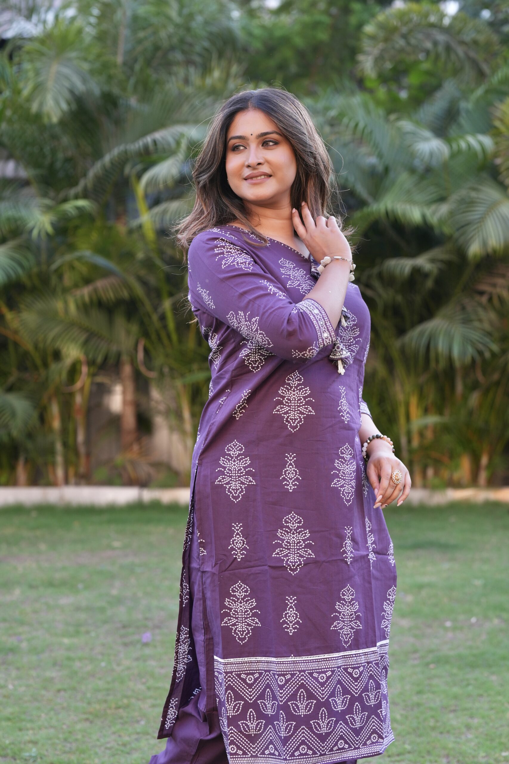 Royal Plum Printed Kurta Set - Image 5