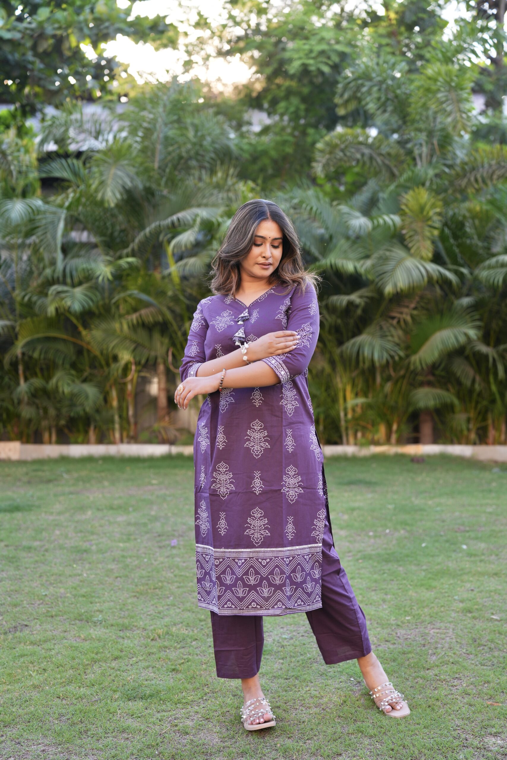 Royal Plum Printed Kurta Set - Image 3