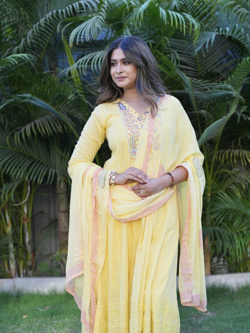 Elegant Lemon Yellow Embroidered Kurta Set with Dupatta