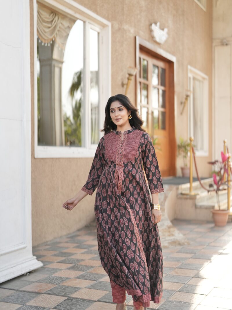 Black & Rust Printed Anarkali Kurta Set