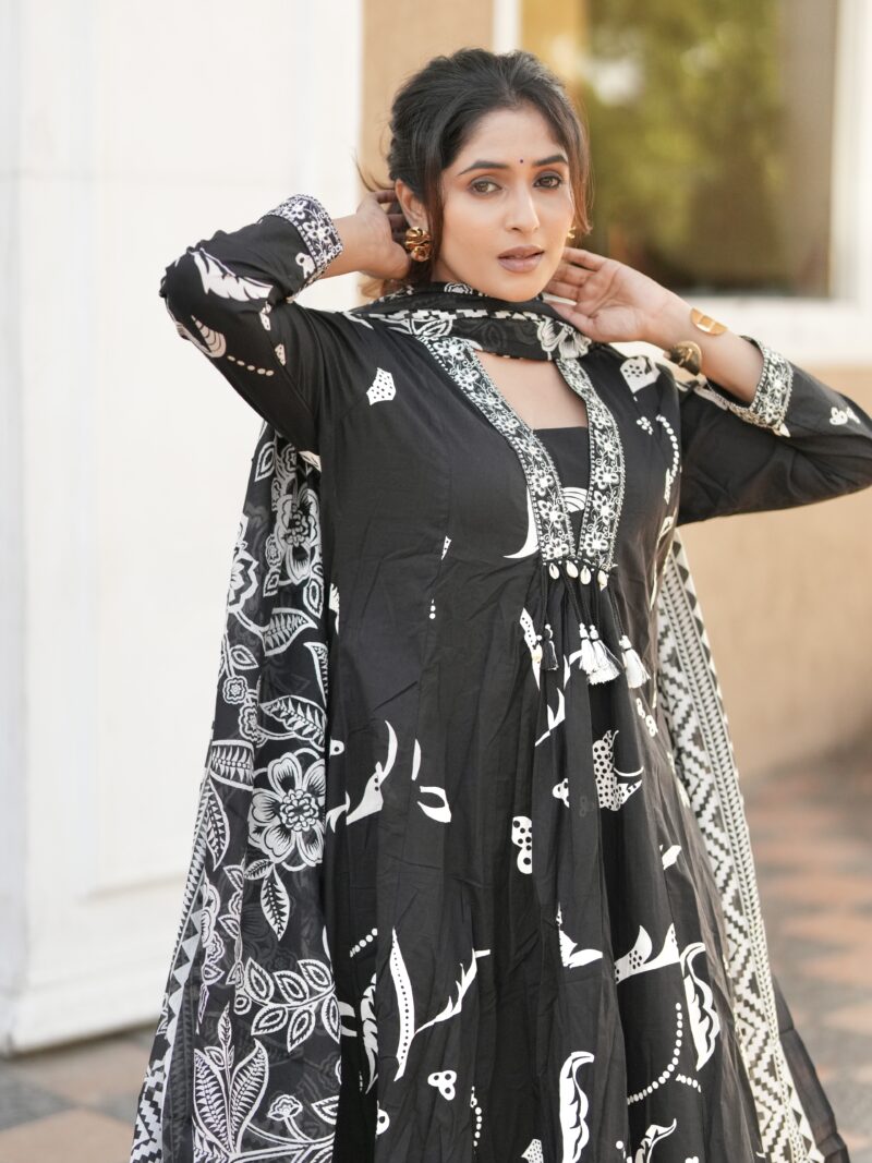 Midnight Noir Printed Anarkali Kurta Set