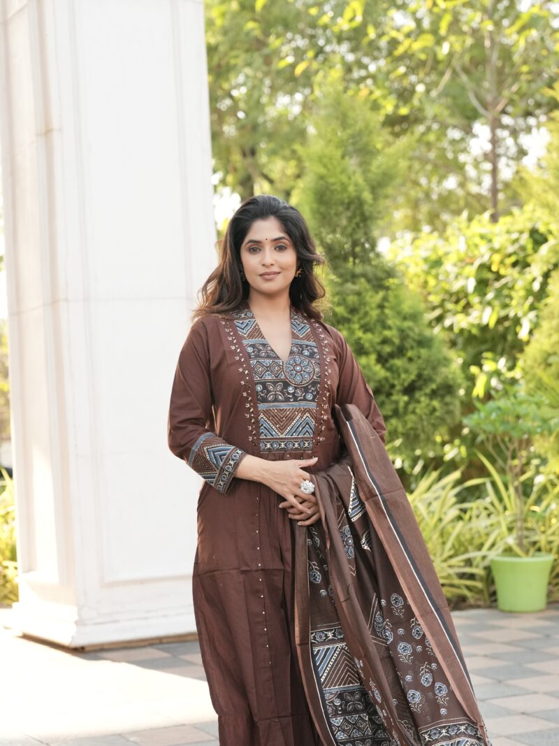 Mocha Elegance Handcrafted Kurta Set
